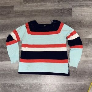 AJ Striped Ribbed Knit Sweater – Blue Red Navy Colorblock – Size Large
